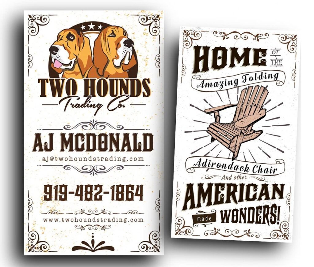 Two Hounds Trading Co. business card design.