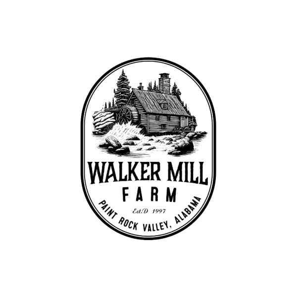 Walker Mill Farm etched logo trend of a cabin