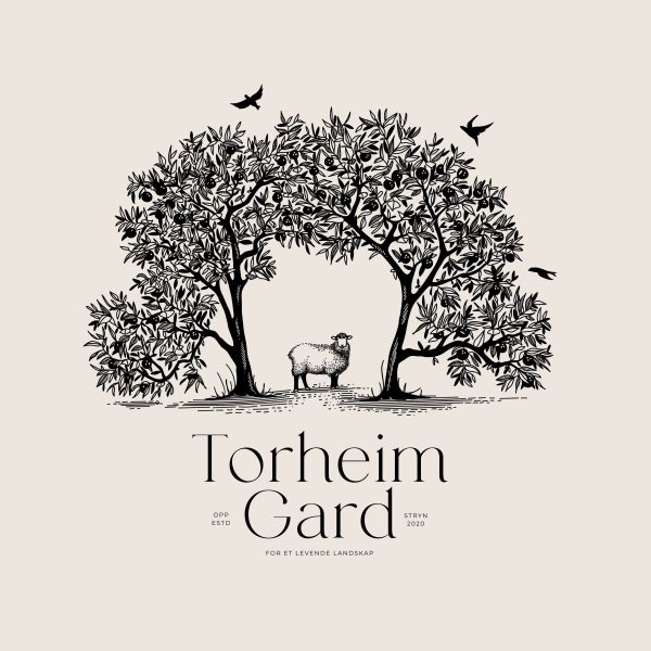 Torheim Gard etched emblem logo trend of a sheep and trees