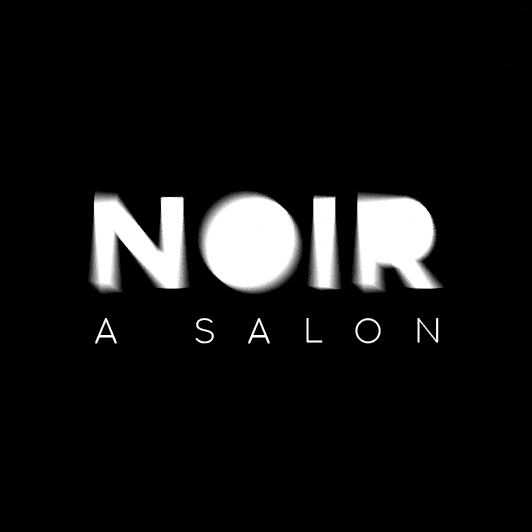 A black and white logo with blurred outline for the letter
