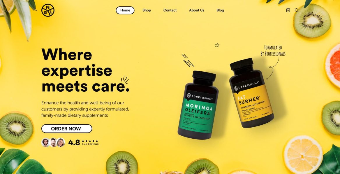 Piercing Canary yellow webpage for health supplement color trends