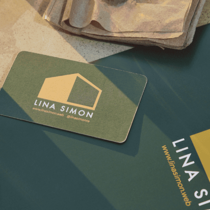 A custom business card on a table