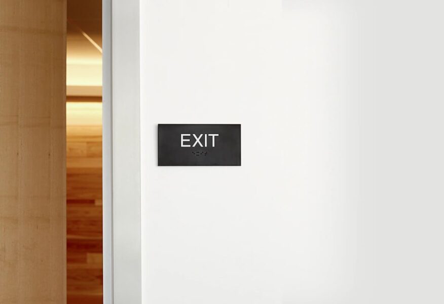 Wayfinding types of signs like an exit sign help people find their way around buildings.