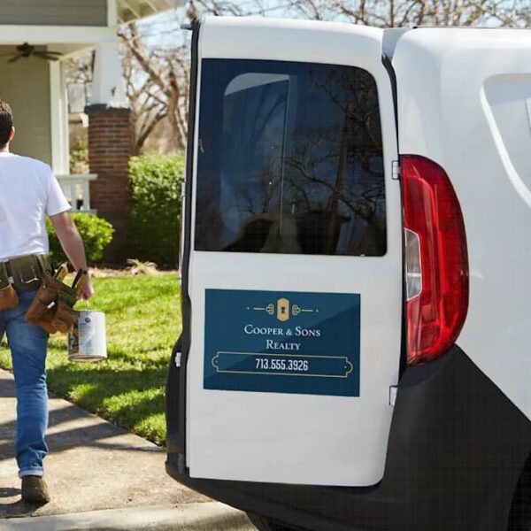 Vehicle decal signage for a realty company.