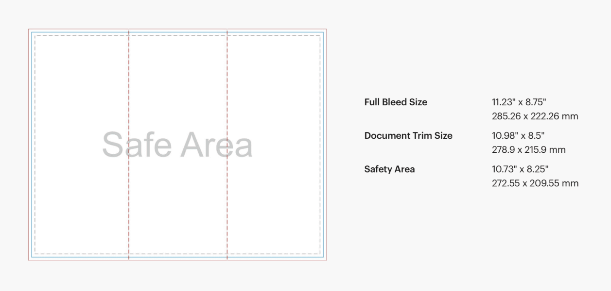 Product specs for a Z-fold brochure