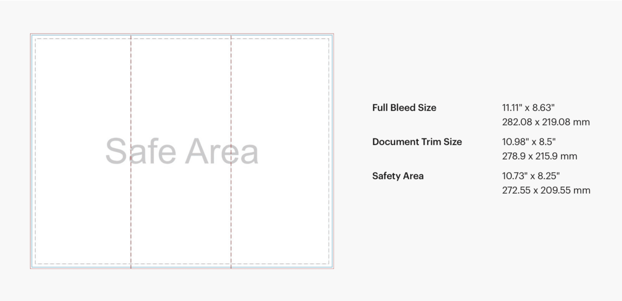 Product specs for a tri-fold brochure