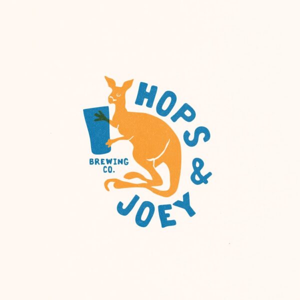 Pint-carrying kangaroo mascot logo design