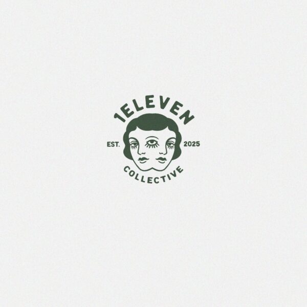 Mirrored face in stamp logo design