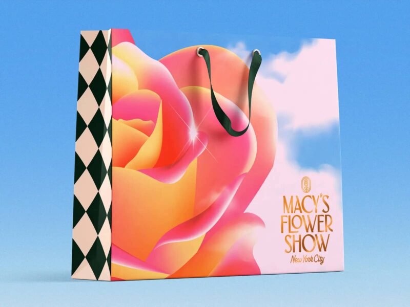 Hyper-Bloom graphic design trend 2026 on a Macy&rsquo;s Flower Show bag