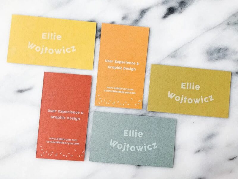 Letterpress business card design in multiple color shades