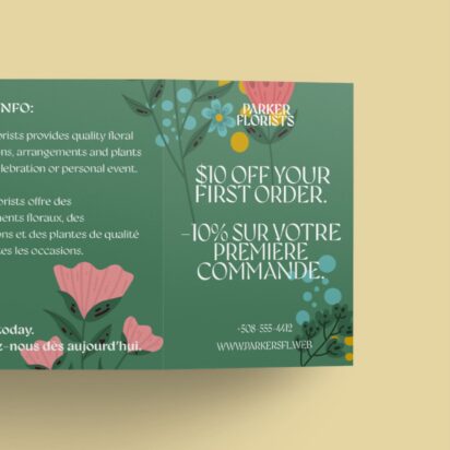 An example of a brochure that features copy in both French and English for bilingual marketing