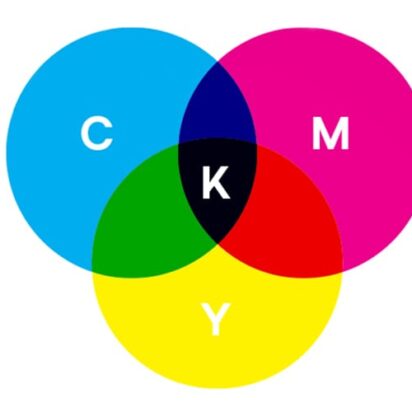 RGB vs CMYK color mode comparison showing overlapping red, green and blue circles next to cyan, magenta, yellow and black circles.