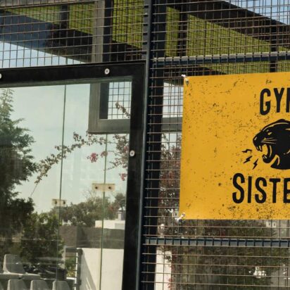 Sporty gym sign in tennis court