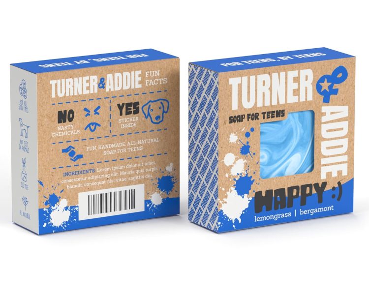 Produktverpackungsdesign f&uuml;r eine Seifenmarke, das den Verpackungstrend "Clever Cutouts" nutzt