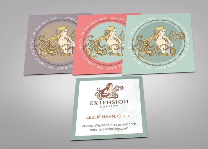 Business card design in three brand colors