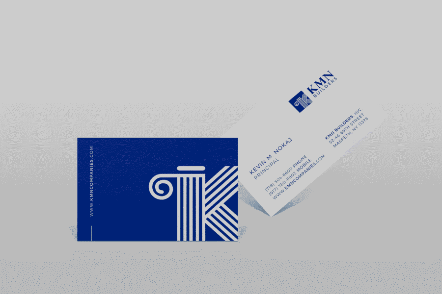 Blueprint business card design with thick white lines