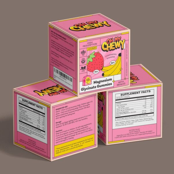 Playful gummy supplement box with retro type, bold colors and vintage poster vibe&mdash;an example of the Alt-History packaging trend 2026