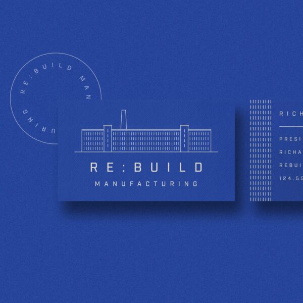 Blue and white blueprint business card layout