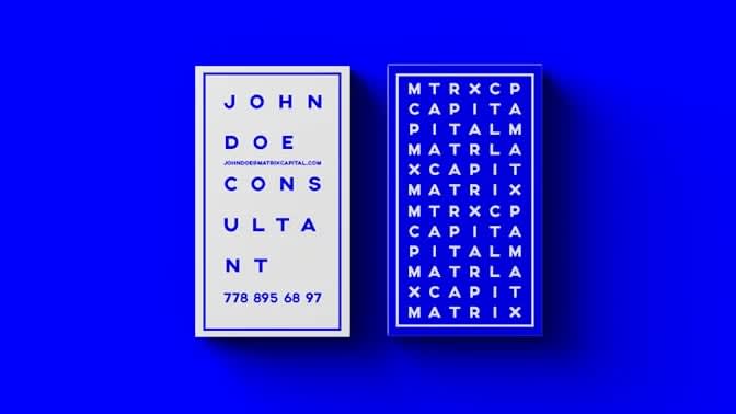 Branding design examples using typographic branding across a business card and mail