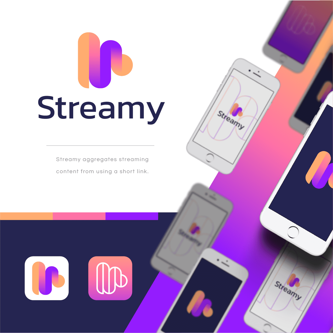 set of bold purple and tan gradient logo and branding assets
