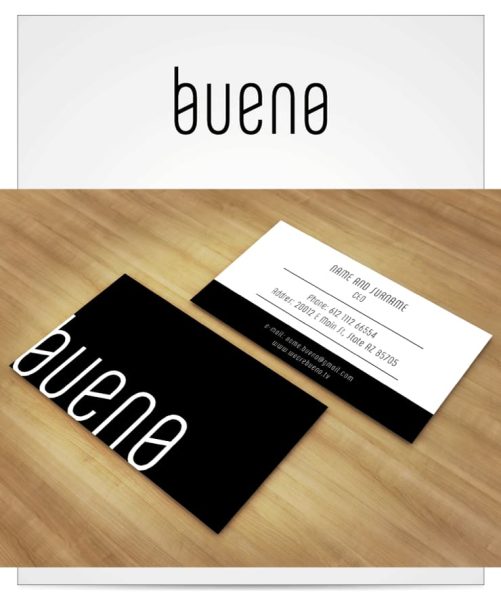 Black and white business card with text along the edge