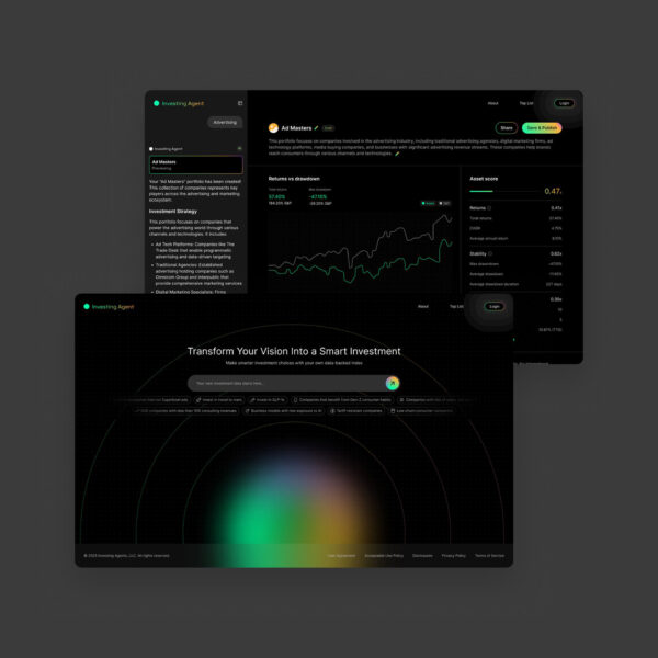 Design de site web d&rsquo;investissement selon la tendance de design Frosted Touch de 2026.