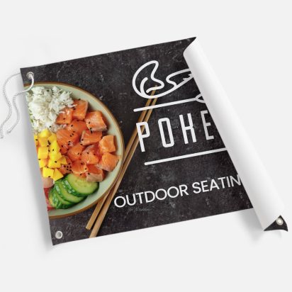 A banner promoting a restaurant.