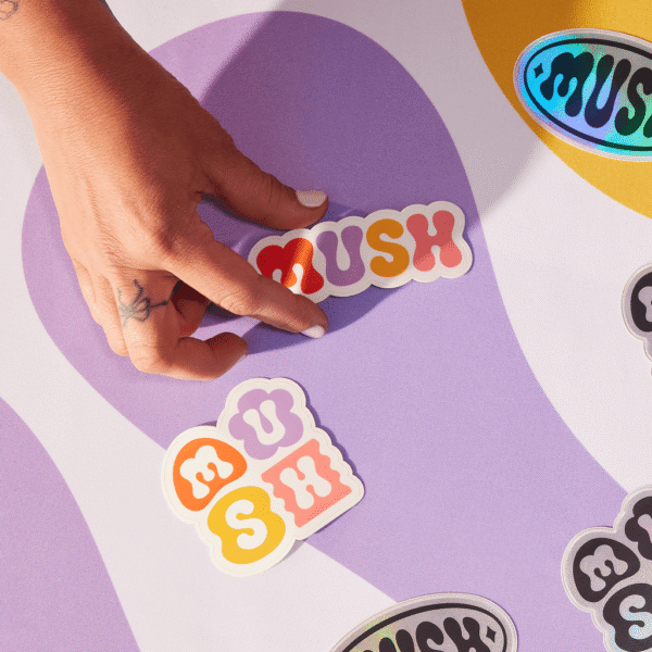 Colorful and fun logo design printed on a sticker