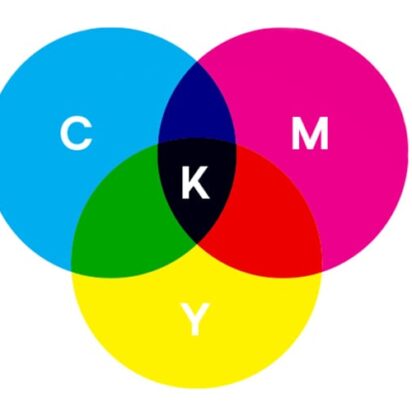 RGB vs CMYK color mode comparison showing overlapping red, green and blue circles next to cyan, magenta, yellow and black circles.